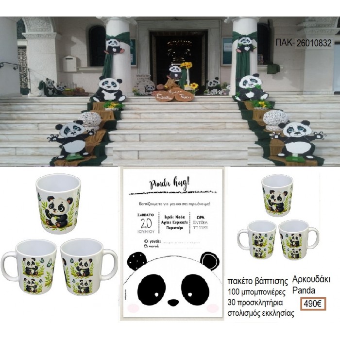 ΑΡΚΟΥΔΑΚΙ PANDA πακέτο βάπτισης 100 μπομπονιέρες 30 προσκλητήρια στολισμός εκκλησίας ΠΑΚ-26010832 490.00€!!!