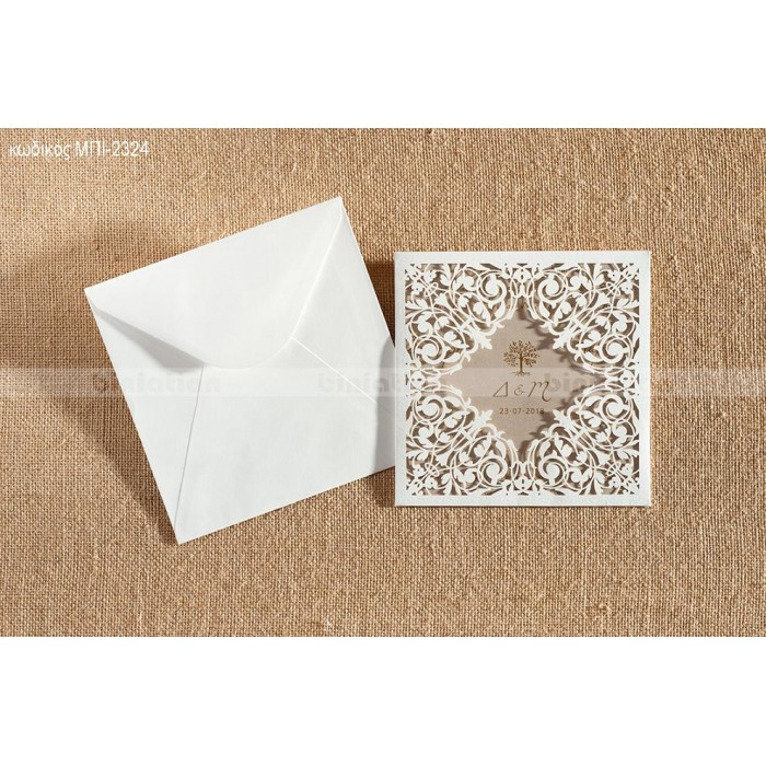 ΠΡΟΣΚΛΗΤΗΡΙΟ ΓΑΜΟΥ LASERCUT ΜΕ ΣΧΕΔΙΟ ΔΕΝΤΡΟ ΖΩΗΣ ΜΠΙ-2324