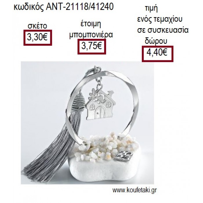ΣΠΙΤΙ ΕΠΑΡΓΥΡΟ ΣΕ ΚΥΚΛΟ ΕΠΑΡΓΥΡΟ ΠΑΝΩ ΣΕ ΒΟΤΣΑΛΟ για μπομπονιέρες γούρια ΑΝΤ-21118/41240 3.30€!!!