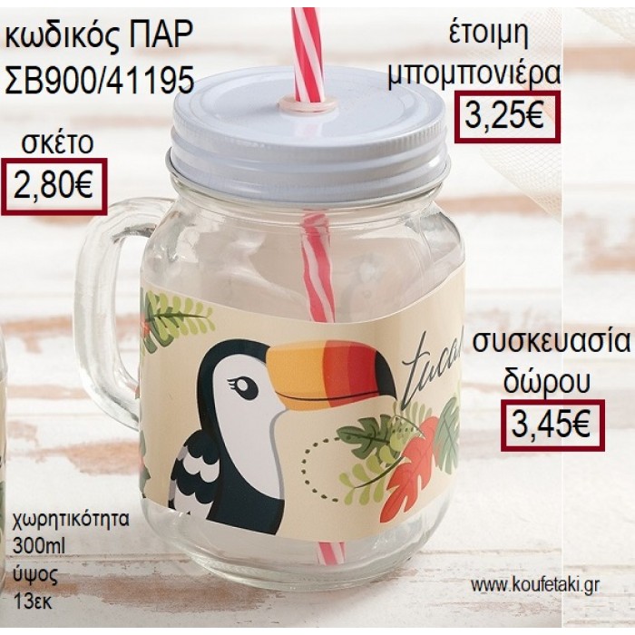 ΤΟΥΚΑΝ TOUCAN ΓΥΑΛΙΝΗ ΚΟΥΠΑ ΜΕ ΑΥΤΟΚΟΛΛΗΤΟ για μπομπονιέρες - δώρα πάρτυ - εορτών - γέννησης - γούρια - φτιάξτο μόνος σου ΠΑΡ-ΣΒ900/41195 2.80€!!!
